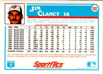 1987 Sportflics #189 Jim Clancy Back