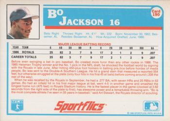 1987 Sportflics #190 Bo Jackson Back