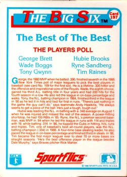 1987 Sportflics #197 George Brett / Tony Gwynn / Ryne Sandberg / Wade Boggs / Hubie Brooks / Tim Raines Back