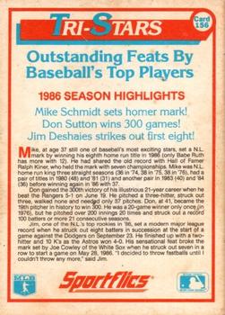 1987 Sportflics #156 Mike Schmidt / Don Sutton / Jim Deshaies Back