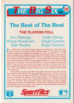 1987 Sportflics #159 Don Mattingly / Roger Clemens / Rickey Henderson / Dale Murphy / Eddie Murray / Dwight Gooden Back