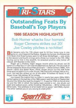 1987 Sportflics #196 Bob Horner / Roger Clemens / Joe Cowley Back