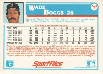 1987 Sportflics #2 Wade Boggs Back