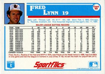 1987 Sportflics #49 Fred Lynn Back