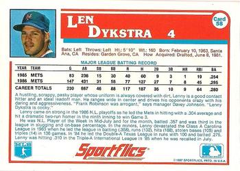 1987 Sportflics #58 Len Dykstra Back