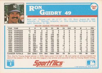1987 Sportflics #83 Ron Guidry Back