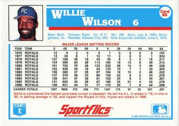 1987 Sportflics #85 Willie Wilson Back