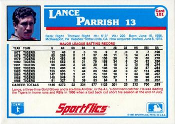 1987 Sportflics #101 Lance Parrish Back
