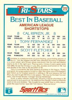 1987 Sportflics #113 Cal Ripken, Jr. / Tony Fernandez / Scott Fletcher Back