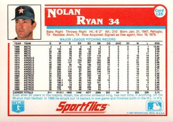 1987 Sportflics #125 Nolan Ryan Back