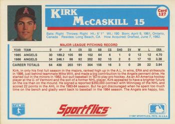 1987 Sportflics #127 Kirk McCaskill Back