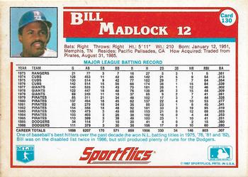1987 Sportflics #130 Bill Madlock Back