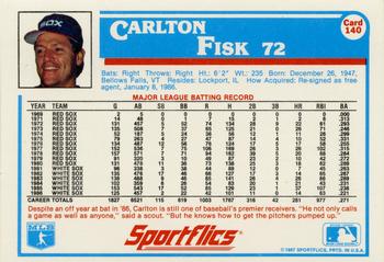 1987 Sportflics #140 Carlton Fisk Back