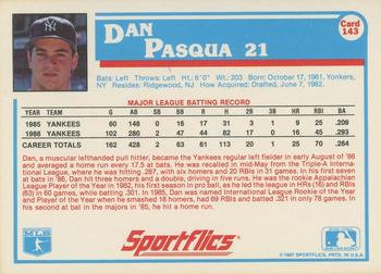 1987 Sportflics #143 Dan Pasqua Back
