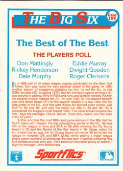 1987 Sportflics #159 Don Mattingly / Roger Clemens / Rickey Henderson / Dale Murphy / Eddie Murray / Dwight Gooden Back