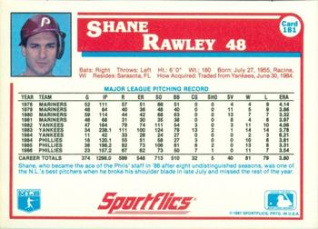 1987 Sportflics #181 Shane Rawley Back