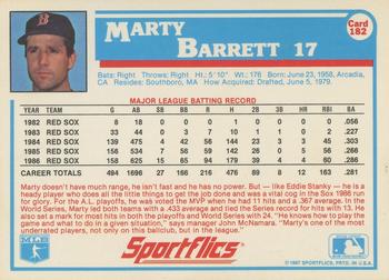 1987 Sportflics #182 Marty Barrett Back