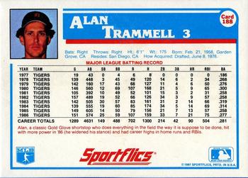1987 Sportflics #188 Alan Trammell Back