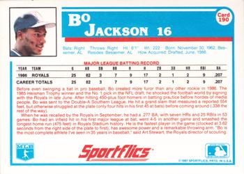 1987 Sportflics #190 Bo Jackson Back