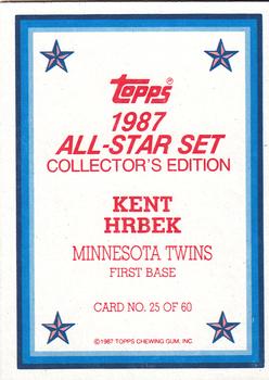 1987 Topps - 1987 All-Star Set Collector's Edition (Glossy Send-Ins) #25 Kent Hrbek Back