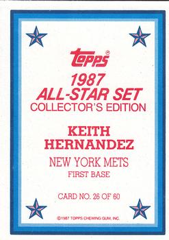 1987 Topps - 1987 All-Star Set Collector's Edition (Glossy Send-Ins) #26 Keith Hernandez Back