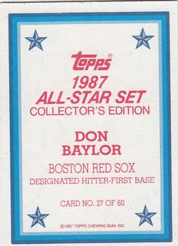 1987 Topps - 1987 All-Star Set Collector's Edition (Glossy Send-Ins) #27 Don Baylor Back