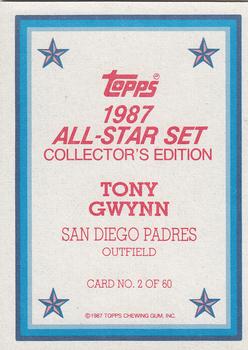 1987 Topps - 1987 All-Star Set Collector's Edition (Glossy Send-Ins) #2 Tony Gwynn Back