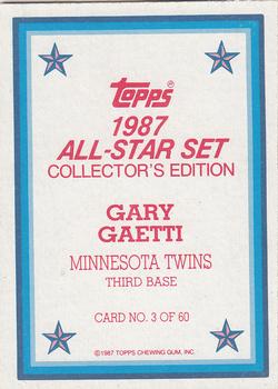 1987 Topps - 1987 All-Star Set Collector's Edition (Glossy Send-Ins) #3 Gary Gaetti Back