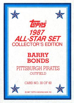 1987 Topps - 1987 All-Star Set Collector's Edition (Glossy Send-Ins) #30 Barry Bonds Back