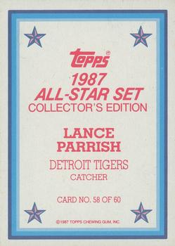 1987 Topps - 1987 All-Star Set Collector's Edition (Glossy Send-Ins) #58 Lance Parrish Back