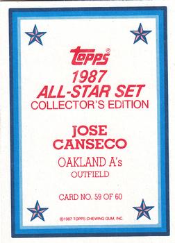 1987 Topps - 1987 All-Star Set Collector's Edition (Glossy Send-Ins) #59 Jose Canseco Back