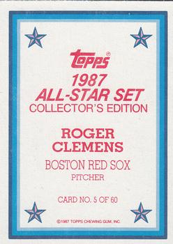 1987 Topps - 1987 All-Star Set Collector's Edition (Glossy Send-Ins) #5 Roger Clemens Back