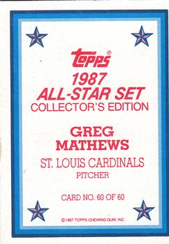 1987 Topps - 1987 All-Star Set Collector's Edition (Glossy Send-Ins) #60 Greg Mathews Back
