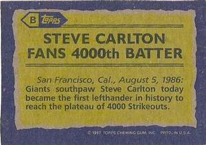 1987 Topps - Wax Box Side Panels Singles #B Steve Carlton Back