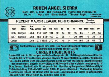 1988 Donruss - Bonus MVPs #BC-26 Ruben Sierra Back