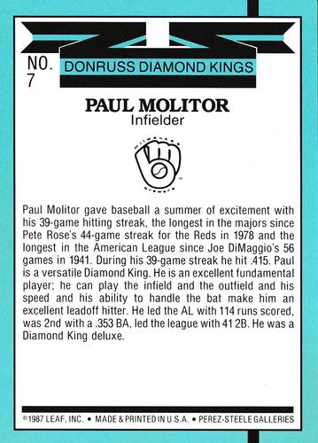 1988 Donruss - Super Diamond Kings #7 Paul Molitor Back