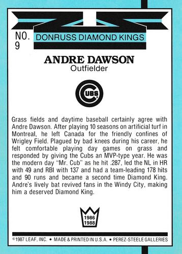 1988 Donruss - Super Diamond Kings #9 Andre Dawson Back