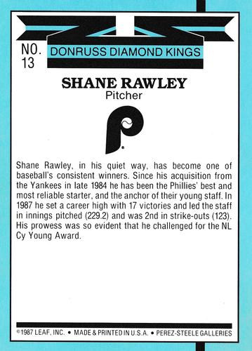 1988 Donruss - Super Diamond Kings #13 Shane Rawley Back