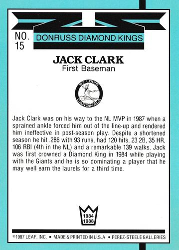1988 Donruss - Super Diamond Kings #15 Jack Clark Back