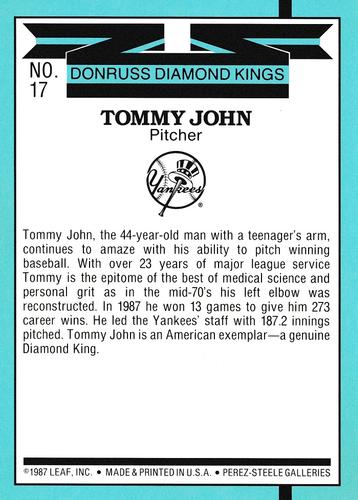 1988 Donruss - Super Diamond Kings #17 Tommy John Back