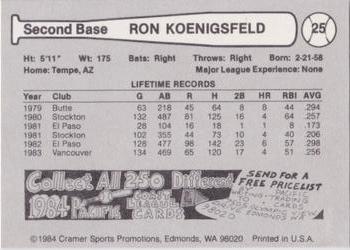 1984 Cramer Vancouver Canadians #25 Ron Koenigsfeld Back