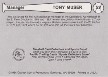 1984 Cramer Vancouver Canadians #27 Tony Muser Back