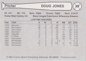 1984 Cramer Vancouver Canadians #39 Doug Jones Back