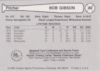 1984 Cramer Vancouver Canadians #40 Bob Gibson Back