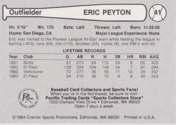 1984 Cramer Vancouver Canadians #41 Eric Peyton Back