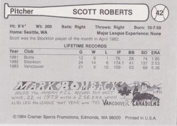 1984 Cramer Vancouver Canadians #42 Scott Roberts Back