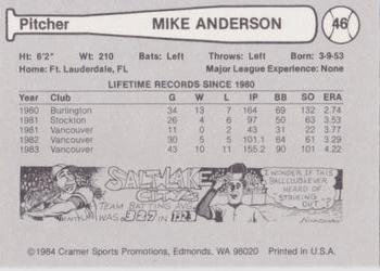 1984 Cramer Vancouver Canadians #46 Mike Anderson Back