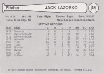 1984 Cramer Vancouver Canadians #48 Jack Lazorko Back