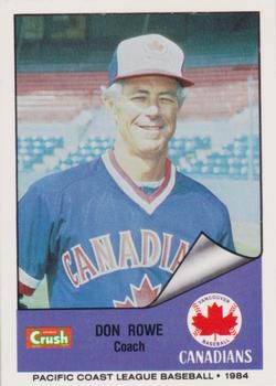 1984 Cramer Vancouver Canadians #243 Don Rowe Front