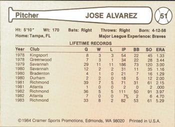 1984 Cramer Tucson Toros #51 Jose Alvarez Back